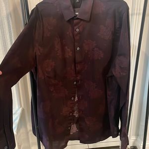 Dark red and Black floral button up Long sleeve shirt